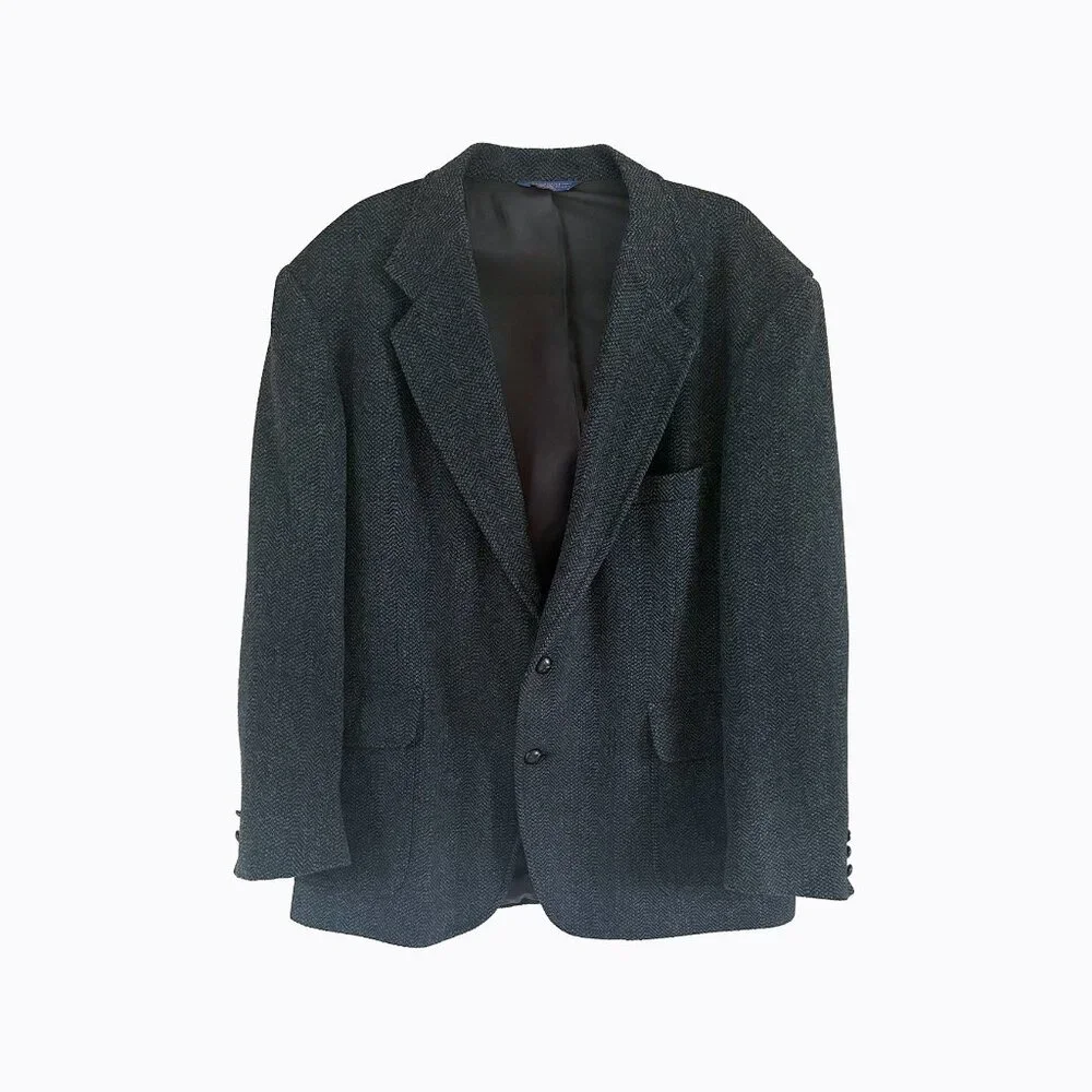 Vtg Pendleton Virgin Wool Tweed Sport Coat Blazer 46 Gray Suede Elbow Patch Prep